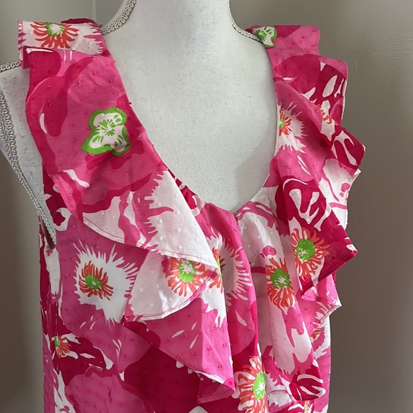 LILLY PULITZER Begonias Ruffled Neckline Sleeveless Blouse - Picture 2 of 12